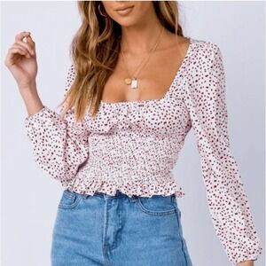 EUC *Princess Polly* Women's Melvin Smocked Polka Dots Blouse Top 2